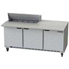 Beverage-Air SPE72HC-10C 72 inch 3 Door Cutting Top Refrigerated Sandwich Prep Table with 17 inch Wide Cutting Board