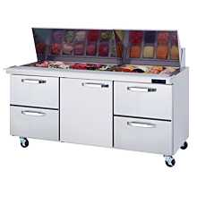 Blue Air BLMT72-D4RL-HC 72" Refrigerated Mega Top Sandwich Prep Table with Middle Door & 4 Drawers - 20 Cu. Ft.