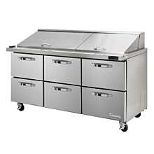 Blue Air BLMT72-D6-HC 72" Refrigerated Mega Top Sandwich Prep Table with 6 Drawers - 20.2 Cu. Ft.