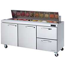 Blue Air BLPT72-D2R-HC 72" Refrigerated Sandwich Prep Table with 2 Doors & 2 Right Drawers - 20 Cu. Ft.