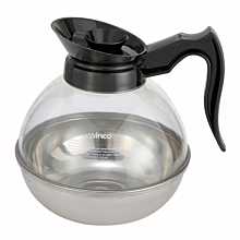 Winco CD-64K 64 oz Polycarbonate Coffee Decanter with Stainless Steel Bottom and Black Handle