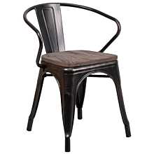Flash Furniture Luna Black-Antique Gold Metal Chair with Wood Seat and Arms