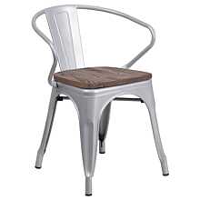 Flash Furniture Luna Silver Metal Chair with Wood Seat and Arms