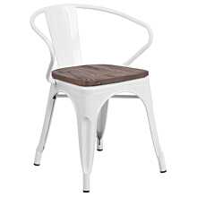 Flash Furniture Luna White Metal Chair with Wood Seat and Arms
