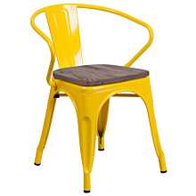 Flash Furniture Luna Yellow Metal Chair with Wood Seat and Arms