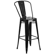 Flash Furniture CH-31320-30GB-BK-GG 30" Black Galvanized Steel Bar Height Stool with Vertical Slat Back and Drain Hole Seat