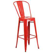 Flash Furniture CH-31320-30GB-RED-GG 30" Red Galvanized Steel Bar Height Stool with Vertical Slat Back and Drain Hole Seat