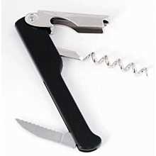 Winco CO-712 Black Economy Waiters Corkscrew with Foil Knife