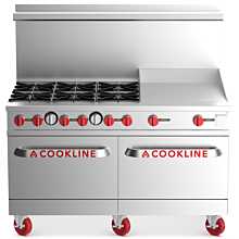 Cookline CR60-24G-LP Liquid Propane 60" Commercial Range, 6 Burner, 2 Oven, 24" Flat Griddle - 282,000 BTU