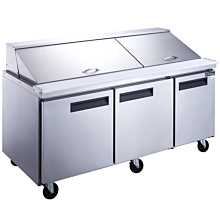 Dukers DSP72-30M-S3 72" Three Door Mega Top Refrigerated Food Prep Table with Cutting Board and Food Pans