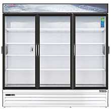 Everest EMSGR69C 73" White Three Section Swing Glass Door Bottom Mounted Merchandisers Refrigerator, 71 Cu. Ft.