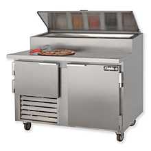 Leader ESPT48 48" Stainless Steel Top Refrigerated Pizza Prep Table with 1 Full & 1 Half Door