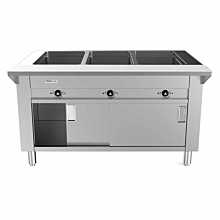 Prepline ESTC48-3 48" Three Pan Open Well Electric Hot Food Steam Table with Enclosed Base and Sliding Doors - 120V, 1500W