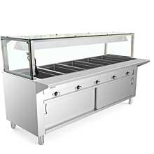 Prepline ESTC72-5OW-LT 73.8" Five Pan Open Well Electric Hot Food Steam Table with Lighted Sneeze Guard and Enclosed Base - 208/240V, 3750W