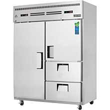 Everest ESWQ2D2 59" Two Section Solid Swing Door and Drawer Combo Top Mounted Upright Reach-In Dual Temperature Refrigerator/Freezer Combo, 52 Cu. Ft.