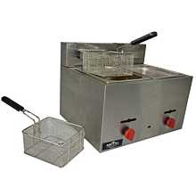 Ampto F2BGVE 23" Metal Supreme Gas Countertop Fryer with 2 Baskets - Two 9 Liter Oild Wells - 44000 BTU/hr
