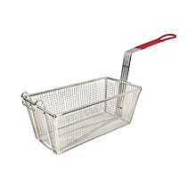 Winco FB-25 Rectangular 12-7/8" x 6-1/2" Nickel Plated Red Handle Fry Basket