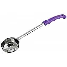 Winco FPP-2P 2 oz. Allergen Free Purple Handle One-Piece Perforated Portion Spoon / Spoodle