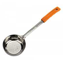 Winco FPPN-8 Orange 8 oz. One-Piece Perforated Portion Spoon / Spoodle