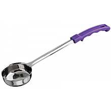 Winco FPS-4P 4 oz. Allergen Free Purple Handle One-Piece Solid Portion Spoon / Spoodle