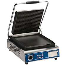 Globe GPGS14D Deluxe Panini Grill with Grooved Top and Smooth Bottom - 120V