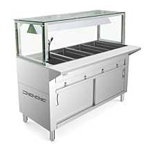Prepline GSTC60-4SW-LT 60" Four Pan Gas Hot Food Steam Table with Lighted Sneeze Guard and Sliding Doors - Sealed Well