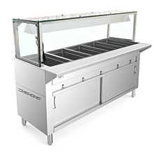Prepline 74" Five Well Gas Hot Food Steam Table with Lighted Sneeze Guard and Sliding Doors