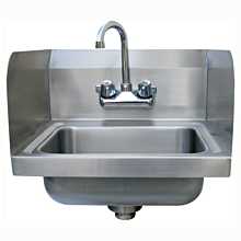 16" Stainless Steel Wall Hung Hand Sink with Faucet, 2 SIDE SPLASHES