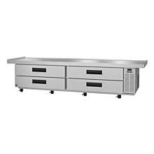 Hoshizaki CR110A 110" Steelheart Series Two-Section Low-Profile Refrigerated Chef Base Prep Table with 4 Stainless Drawers