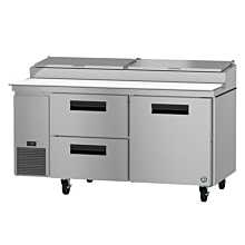 Hoshizaki PR67A-D2 67" Steelheart Series Two-Section Pizza Prep Table with Door & 2 Drawers - 20 Cu. Ft.