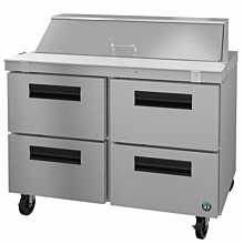 Hoshizaki SR48A-12D4 48" Steelheart Series Two-Section Sandwich Top Prep Table Refrigerator with 4 Drawers - 14 Cu. Ft.