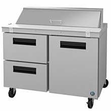 Hoshizaki SR48A-12D2 48" Steelheart Series Two-Section Sandwich Top Prep Table Refrigerator with Door & 2 Drawers - 14 Cu. Ft.