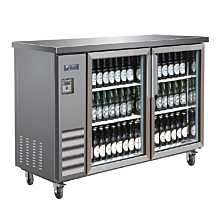 IKON IBB61-2G-24SS 61" Two Glass Swing Door Stainless Steel Back Bar Refrigerator, 24" Narrow Depth