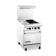 American Range ARGF-12G-2B-LP 24" Commercial Liquid Propane Gas Range with Green Flame Pilotless Ignition 12" Griddle & 2 Burners - 128,000 BTU