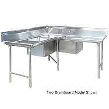 L&J CRS2424-3R 133.5" 3 Compartment Corner Sink with Right Drainboard
