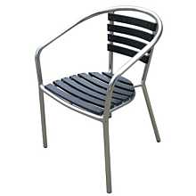 JMC Furniture Pinzon Outdoor Stacking Black Synthetic Teak Back & Seat Armchair w/ Aluminum Frame