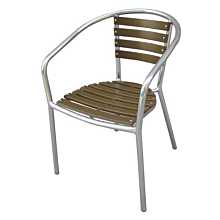 JMC Furniture Pinzon Outdoor Stacking Tan Synthetic Teak Back & Seat Armchair w/ Aluminum Frame