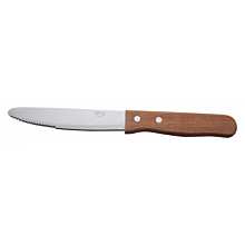 Winco KB-15W 5" Jumbo Stainless Steel Steak Knife with Wood Handle and Round Tip - 12/Pack