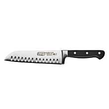 Winco KFP-70 Acero 7" Steel Santoku Knife with Black Handle