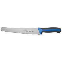 Winco KSTK-102 Sof-Tek 10" High Carbon Steel Wide Bread / Pastry Knife with Blue Handle