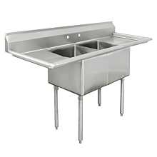 L&J LJ1821-2RL 72" 2 Compartment Sinks with 18" x 21" Bowls & Both Side Drainboard