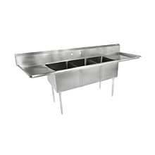 L&J LJ1824-3RL 102" 3 Compartment Sinks with 18" x 24" Bowls & Both Side Drainboard