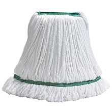 Winco MOPM-M 14 oz Medium Wet Mop Head, White with Green Bands