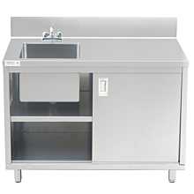 Prepline 24"D x 48"L Stainless Steel Enclosed Base Table with Sink and Sliding Doors