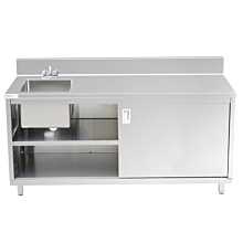 Prepline 24"D x 72"L Stainless Steel Enclosed Base Table with Sink and Sliding Doors