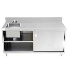 Prepline 30"D x 72"L Stainless Steel Enclosed Base Table with Sink and Sliding Doors