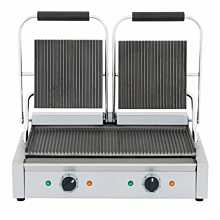 22" Double Commercial Panini / Sandwich Press, Grooved Surface, 18.5" x 10" Cooking Surface, 120v