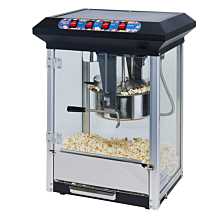 Winco POP-8B Show Time Black Electric Countertop Popcorn Machine - 120V, 1130W