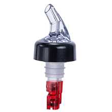 Winco PPA-100 1 oz. Clear Spout / Red Tail Measured Liquor Pourer with Collar - 12/Pack