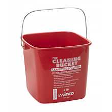 Winco PPL-6R Red Square 6 Qt. Cleaning Bucket with Handle for Sanitizing